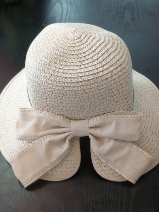 Beige Cream Raffia Woven Straw Sun Foldable Hat with Bow